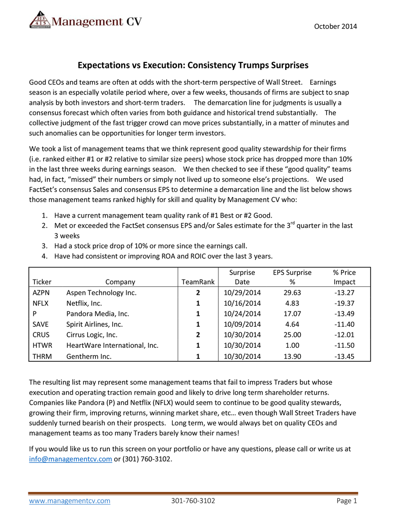 Expectations vs Execution